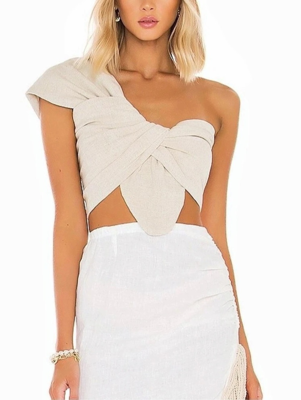 JBQ Twist Front One Shoulder Crop Top in White Size Small